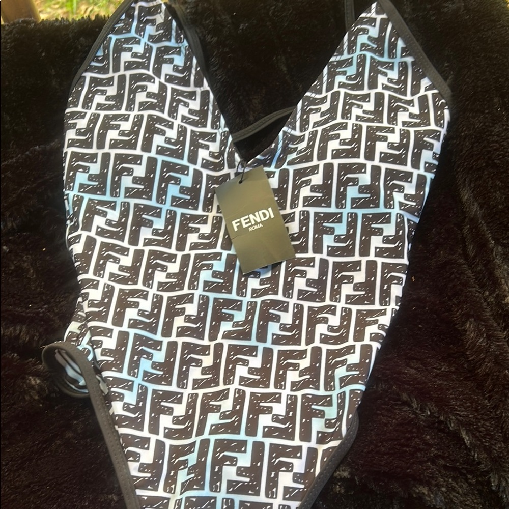Faux fendi Black and Blue Monogram Swimsuit Sz large